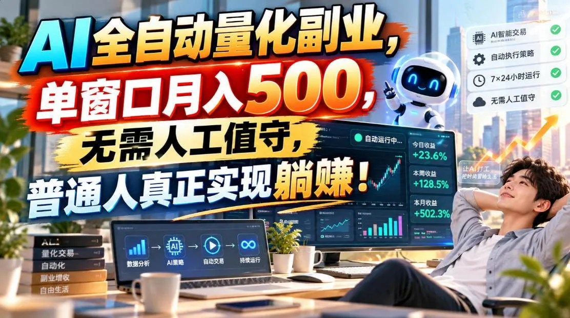 （20826期）AI全自动量化副业，单窗口月入500，无需人工值守，普通人真正实现躺賺！